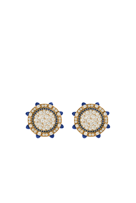 Tip-Top Statement Stud Earrings, 18k Rose Gold with Lapis Lazuli, Blue Sapphire & Diamond