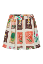 Flower Stamp Print Shorts:Multi Colour:12
