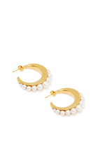 Creoles Hoop Earrings, 24K Gold-Plated Brass & Pearls