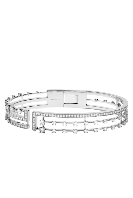 Avenues Open Hinged Bracelet, 18k White Gold with Diamonds