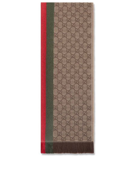 Gucci GG Jacquard Knitted Scarf With Web