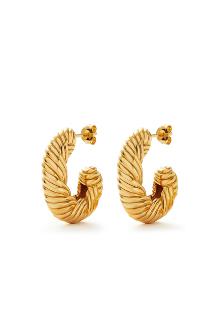 Wavy Ridge Twisted Chubby Hoop Earrings, 18k Gold-Plated Brass