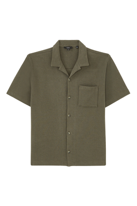 Bouclé Short-Sleeve Button-Front Shirt