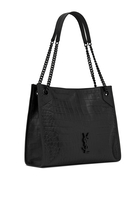 Niki Medium Shopping Bag in Crocodile-Embossed Leather