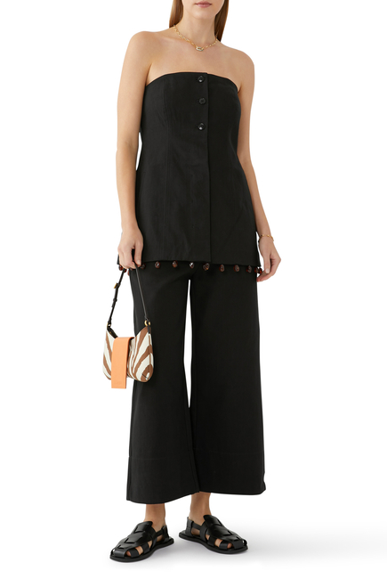 Cropped Wide Cotton Suiting Pants