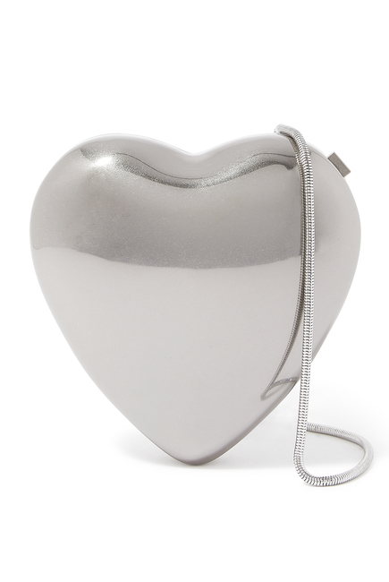 Silver Heart metal clutch bag, Staud