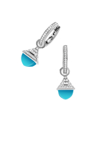 Cleo Rev Mini Diamond Drop Earrings, 18k White Gold, Diamonds & Blue Chalcedony