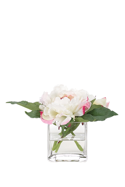 Small Peonies Glass Cube Vase