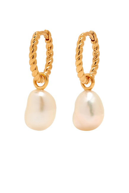 Pearl Twisted Small Drop Hoop Earrings, 18k Gold Plated Vermeil on Sterling Silver & Pearls