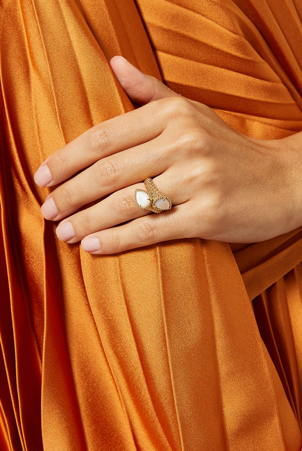 Serpent Bohème Two-Stone Ring, 18k Yellow Gold & Mother of Pearls
