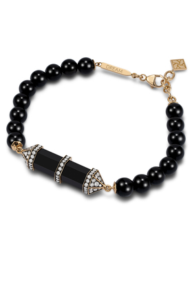 Chakra Medium Horizontal Beaded Bracelet, 18k Yellow Gold with Diamonds & Black Onyx