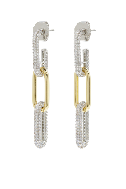 Alt Pave Triple Link Earrings, Plated Brass & Cubic Zirconia