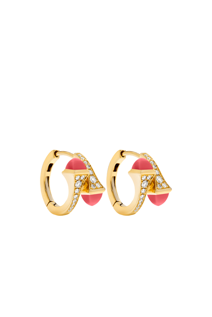 Cleo Huggie Earrings, Pink Coral & Diamond