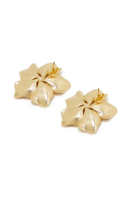 Iys Floral Stud Earrings, 18K Gold-Plated Brass