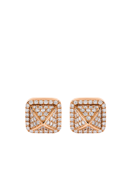Cleo Pyramid Stud Earrings, 18k Rose Gold Full Diamonds