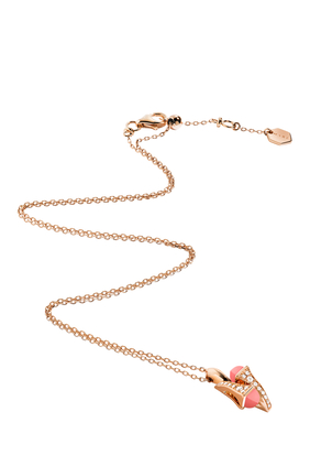 Cleo Diamond Huggie Pendant Necklace, 18k Rose Gold with Diamonds & Pink Coral Stone