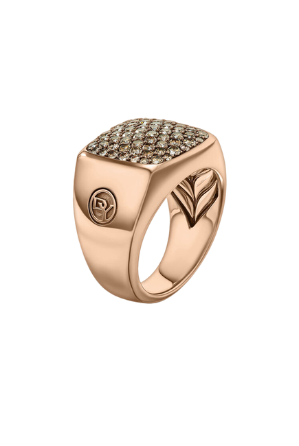 Streamline Signet Ring, 18k Pink Gold & Pave Diamonds