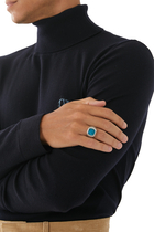 Apatite Signet Ring, Sterling Silver with Apatite & Quartz Stones