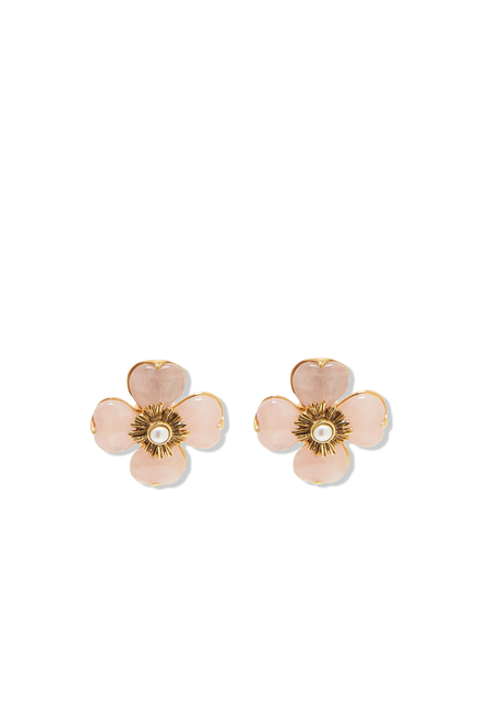 Trefle Clover Clip-On Earrings, 24k Gold-Plated Brass with Pearl & Pink Quartz