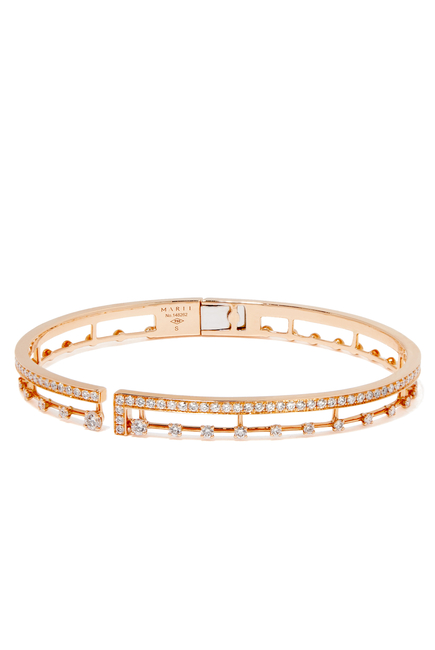 Avenues Open Hinged Bracelet, 18k Rose Gold with Diamonds