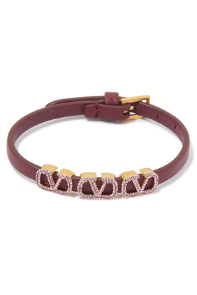 Valentino Garavani VLogo Leather Bracelet With Crystals