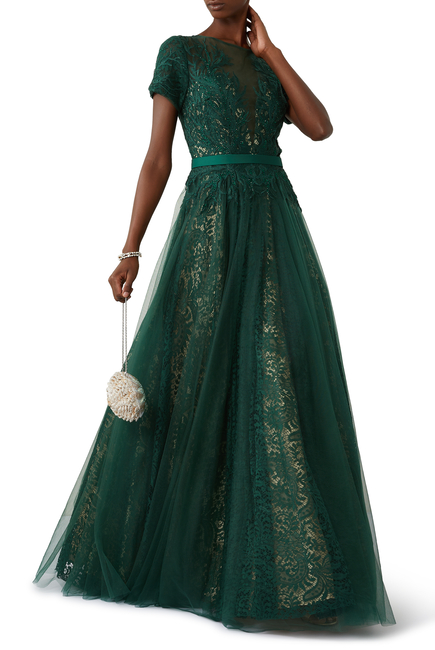 Illusion Lace Ball Gown