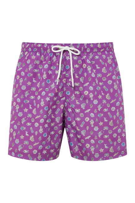Purple Sea Creature Print Swim Shorts