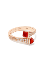 Cleo Slim Ring, 18k Rose Gold Red Coral & Diamonds