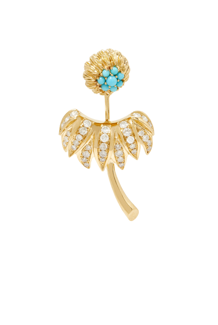 Dahlia Single Stud Earring, 18k Yellow Gold with Diamonds & Malachite