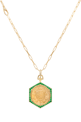 Ginea Pendant Necklace, 18k Yellow Gold with Emerald & Diamond
