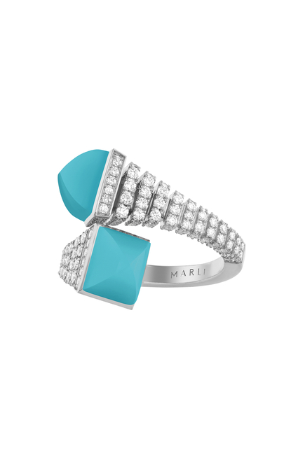 Cleo Rev Ring, 18k White Gold, Turquoise & Diamonds