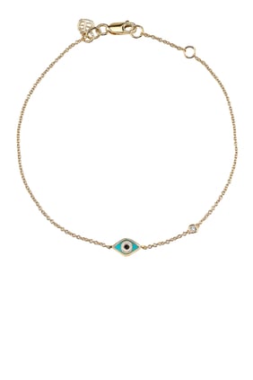 Kids Evil Eye Bracelet, 14k Yellow Gold & Diamonds