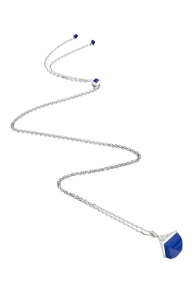 Cleo Midi Rev Diamond Pendant Necklace, 18k White Gold with Lapis Lazuli & Diamonds