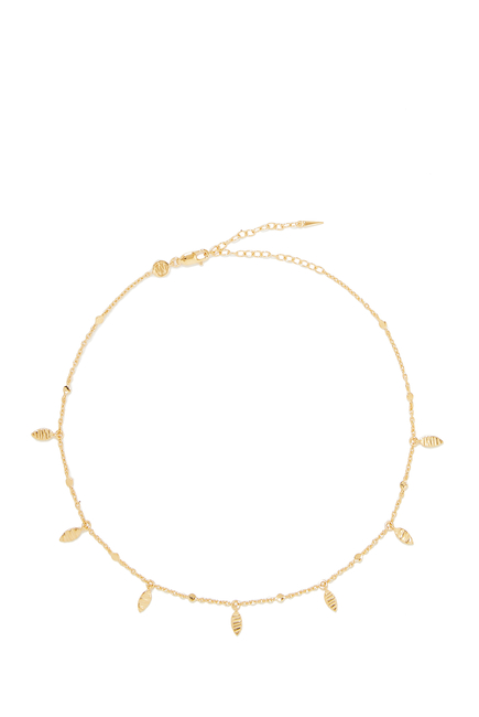 Leaf Charm Choker, 18K Gold Plated Sterling Silver