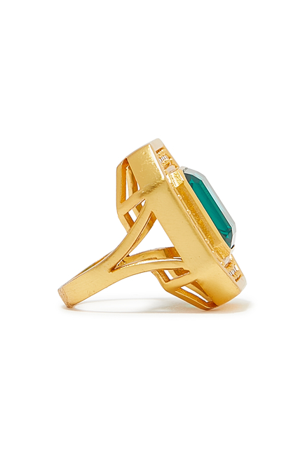 Jennifer Pacifique Ring, 24k Gold Micron Plated Brass & Sapphire Quartz & Quartz Crystal