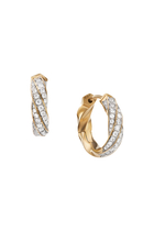 Cable Edge Huggie Hoop Earrings, Recycled 18K Yellow Gold & Diamond