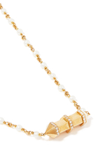 Chakra Small Horizontal Necklace, 18k Yellow Gold with Diamonds & Pearls