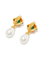 Emilia Stone and Pearl Drop Earrings, 24K Gold-Plated Brass