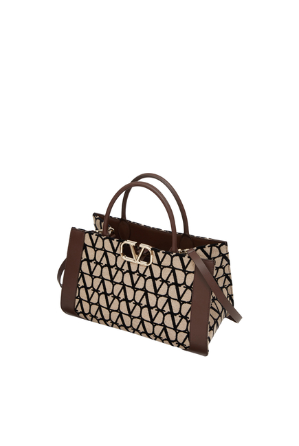 V Logo Signature Medium Toile Iconographe Tote Bag in Brown