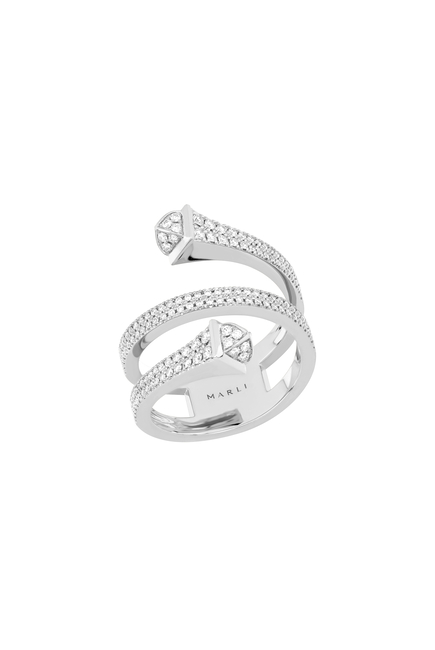 Cleo Twist Ring, 18k White Gold & Diamonds