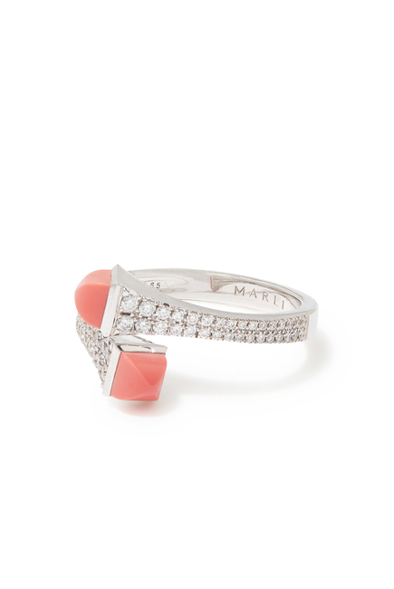 Cleo Slim Ring, 18k White Gold with  Pink Coral & Diamonds