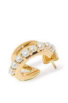Claw Studded Double Hoop Earrings, 18K Yellow Gold Plated Brass & Pearls
