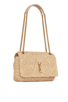 Jamie YSL-logo Raffia Shoulder Bag