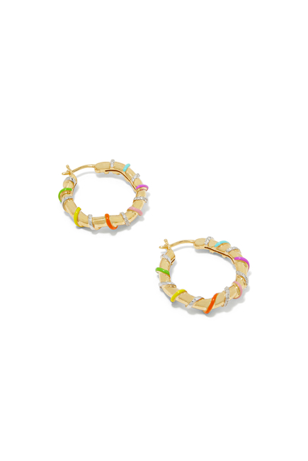 Twisted Enamel Hoop Earrings, 18k Yellow Gold & Diamonds