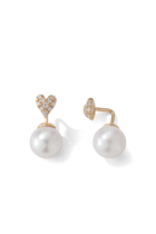 Small Diamond Heart and Pearl Horizon Earrings
