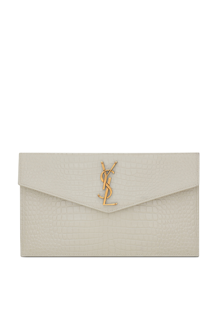 Saint Laurent Uptown Croco-Embossed Leather Pouch