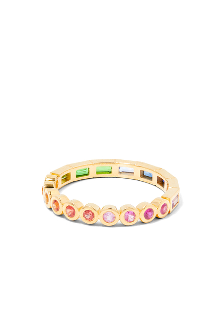 Rivière Baguette Ring, 18k Yellow Gold & Precious Stones