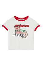 Cat Print Cotton T-Shirt