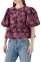 Botanical Jacquard Peplum Blouse