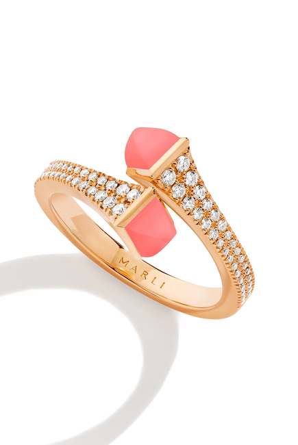Cleo 18K RG Pink Coral and Diamond Slim Ring:Pink Gold:6.5